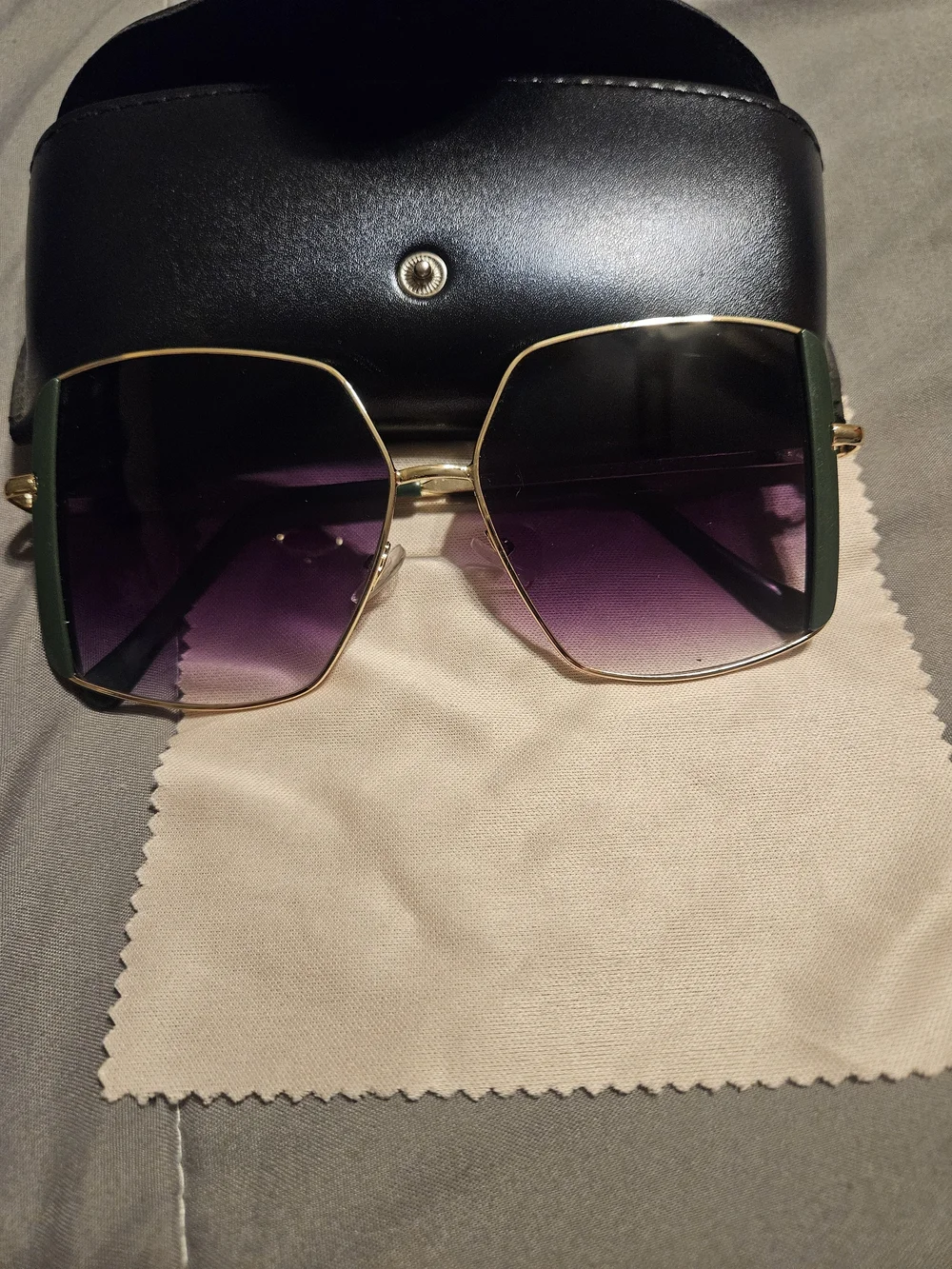 Women’s Oversized Square Sunglasses - Green/Gold Frame, Purple Gradient Lenses